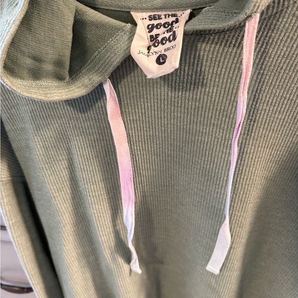 Green Hooded Sweatshirt with Ombré Drawstrings - Picture 2 of 5